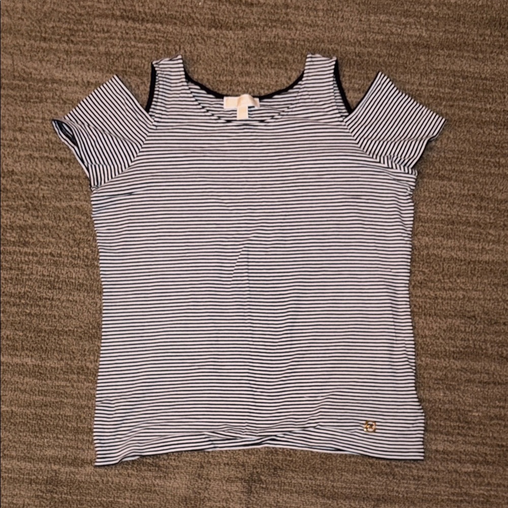 MK women’s Striped Cold Shoulder Top